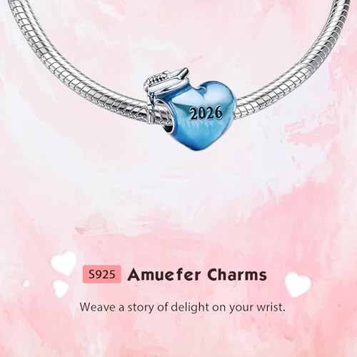 Love Family Friendship Graduation Mothers Nurses Day S925 Bead Pendant Charms for Pandora Bracelets Necklaces, Gifts Women, for Anniversary Birthday Valentines Day Christmas, Silver Gold - style: Class of 2026 Graduation Blue Heart Charm