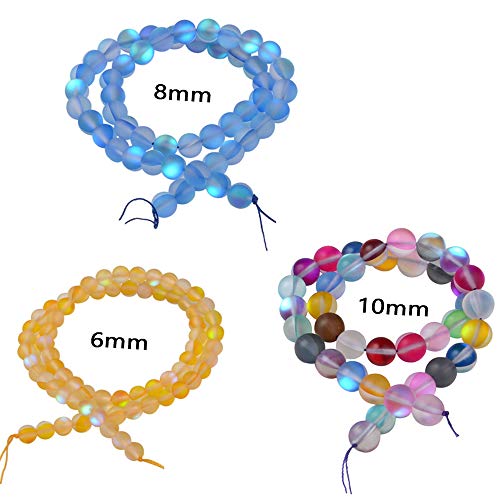 Matte Aurora Crystal Glass Beads Gemstone 6MM Light Blue Frosted Glitter Shining Mermaid Round Loose Beads Frosted Moonstone for Jewelry Making