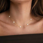 Mothers Day Gifts - Dainty Silver Gold Necklaces for Women Cute Station Choker Simulated Diamond Necklace Simple Layering CZ Necklace Trendy Jewelry Gifts - color: Gold, style: Flower