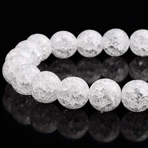 RUBYCA Natural AAA Grade White Clear Quartz Crystal Crackle Round Beads Jewelry Making 1 Strand 4mm - color: Round Crackle B, size: 4mm