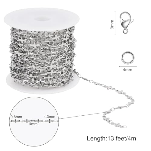 SMYHTGLIF 4 Meters Stainless Steel Cross Jewelry Making Chains Silver Chain Bulk for Jewelry Making DIY Jewelry Findings - color: Cross Silver