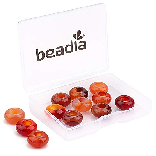 BEADIA Natural Red Agate Rondelle Stone with Large Hole (5.5mm) Loose Semi Gemstone Beads for Jewelry Making 14mmx7.5mm 12pcs - color: Red Agate, size: 14mm x 7.5mm