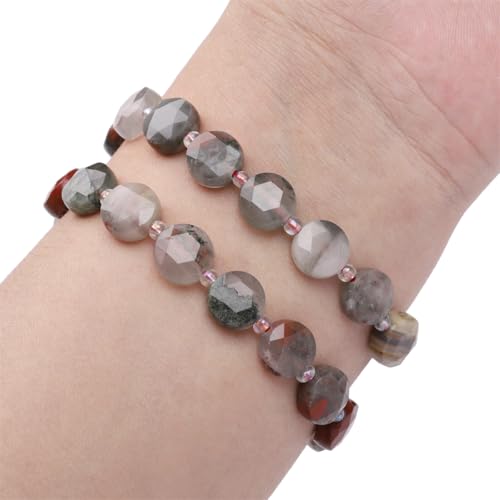 BEADIA Natural Faceted Bloodstone Rondelle Disk Stone Beads 10x5mm 37cm for DIY Chain Jewelry Making - color: Bloodstone