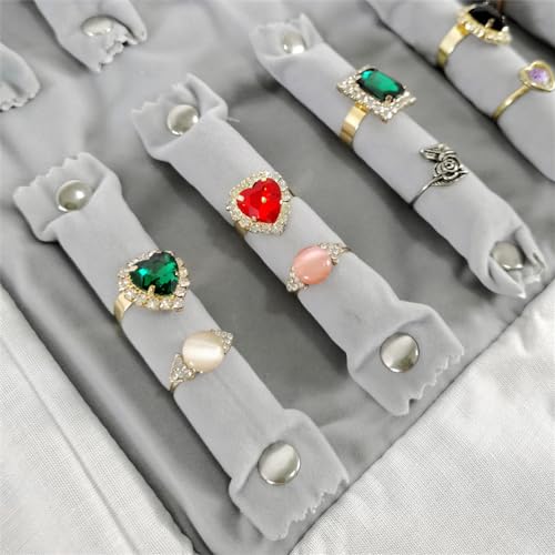 Portable Jewelry Roll Secure Ring Pouch Foldable Rings Case Ideal Ring Holder Case for Travel Enthusiast - color: Black (Gray Velvet inside)