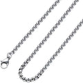 Square Rolo Chain Necklace Stainless Steel Round Box Necklace for Men & Women - size: 26 Inches, style: 3 mm Wide