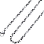 Square Rolo Chain Necklace Stainless Steel Round Box Necklace for Men & Women - size: 26 Inches, style: 3 mm Wide