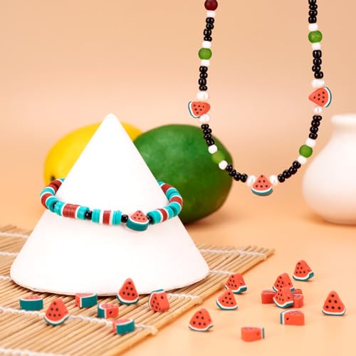 50PCS Handmade Polymer Clay Beads Watermelon Slice Loose Beads Fruit Theme Spacer Beads for DIY Bracelet Necklace Earring Charm Jewelry Making Hole 1.8mm - color: Watermelon Slice