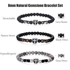 RANKEEF Tiger Eye Bracelet For Men 8MM Natural Stone Stretch Adjustable Black Crystal Beaded Bracelet for Men Women Gifts - color: 3,gray,black