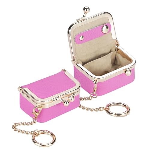 Royal Bagger Genuine Cow Leather Mini Jewelry Box Women's Coin Purse Solid Color Kiss Lock Change Pouch Casual Style Small Storage Bag for Women 1894 (Rose with Chain) - color: Rose with Chain
