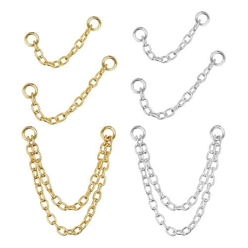 4Pcs Gold Earrings Connector Chains Set for Women, Convertible Dangle Chain for Double Piercings 50mm - color: silver and gold 6pcs