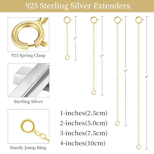 Necklace Extender 925 Sterling Silver Hypoallergenic Chain Extender with Jewelry Clasps, Necklace Bracelet Anklet Extension for Women