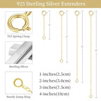 Necklace Extender 925 Sterling Silver Hypoallergenic Chain Extender with Jewelry Clasps, Necklace Bracelet Anklet Extension for Women