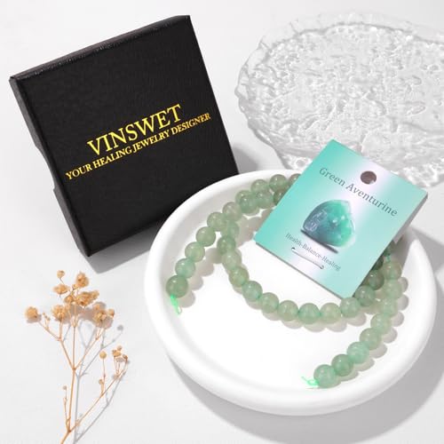 Vinswet 45pcs 8mm Green Aventurine Natural Stone Beads Round Genuine Real Stone Beading Loose Gemstones DIY Smooth Bead for Bracelet Necklace Earrings Jewelry Making - color: Green Aventurine, size: 8mm