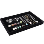 2 Pcs 13.8" x 9.5" Velvet Jewelry Tray Jewelry Display Tray, Stackable Empty Plate Trays for Earrings Necklaces Bracelet Rings Display Showcase - Black - color: Black, size: Flat Tray 13.8"x9.5"