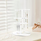 Saydear Elegant Jewelry holder Organizer 2-Tier Display Storage Stand for Earrings Necklaces with Ring Tray Spacious and Durable, Easy to Assemble White - color: White