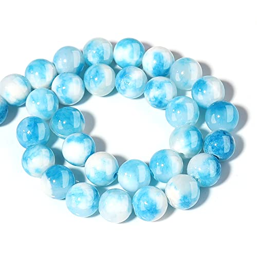 Natural Stone Beads 8mm Blue White Jade Polished Round Smooth Gemstone Beads for Jewelry Making Adults 15 Inch(Blue White Jade,8mm) - color: Blue White Jade, size: 8mm