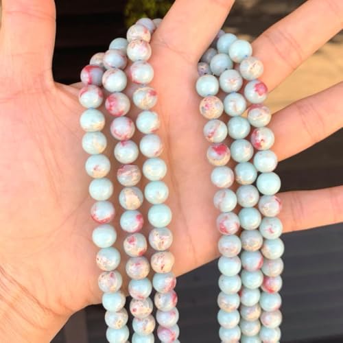 60pcs Adabele Natural Aquamarine Blue Impression Aqua Terra Jasper Healing Gemstone 6mm Sea Sediment Round Loose Beads Gem Stone Spacer GH5-6 - color: Aqua Terra Jasper, size: 6mm (60pcs/1 Strand)