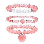 Vinswet Healing Crystal Beaded Bracelets for Women,Natural Amethyst Gemstones Bracelet,Anxiety Stress Relief Heart Charm Bracelet Handmade purple Jewelry Gifts for Women - color: Watermelon crystal&Moonstone