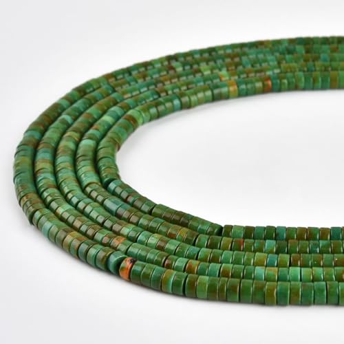 170pcs 4x2mm Green Turquoise Heishi Disc Rondelle Spacer Natural Stone Semi Precious Gemstone Loose Beads for Jewelry Making 15 inch - color: Green Turquoise, size: 4x2mm