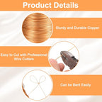 HARFINGTON Wire 203ft Length 24 Gauge Copper Craft Jewelry Wrapping Wire Tarnish Resistant Beading for Jewelry Making Supplies Crafting, Rose Gold - color: Rose Gold