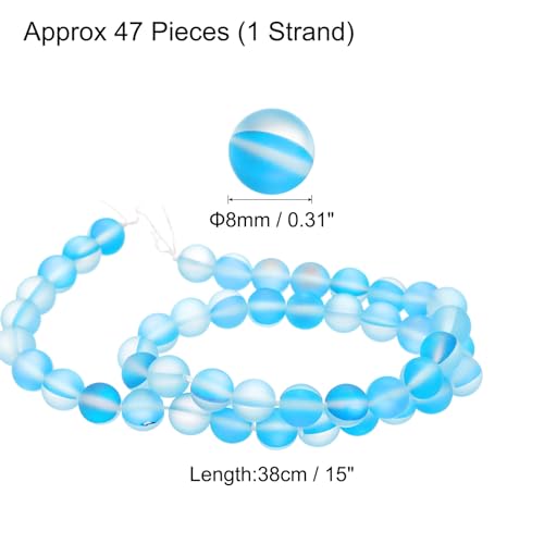 uxcell Matte Crystal Glass Beads 8mm Synthetic Frosted Shining Semi-Precious Round Loose Beads Synthetic Moonstone for Jewelry Making DIY Bracelet, Light Blue - color: Light Blue, size: 8mm
