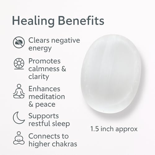 Selenite Worry Stone – Genuine Polished Palm & Thumb Stone for Clarity, Energy Cleansing & Crown Chakra – Travel Gift Crystal - color: Selenite