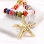 Chunky Beaded Starfish Shell Necklace for Women Colorful Boho Summer Chain Choker Beach Necklace with Acrylic Beads Trendy Chunky Jewelry Gifts - color: XL005F