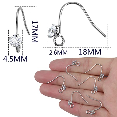 30pcs Silver Diamond Earring Hooks Hypoallergenic French Ear Wire Earrings Fish Hooks with Loop Hole for DIY Jewelry Making Accessories - color: Silver