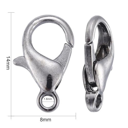 HDSupplies 100 Pieces - Lobster Clasps - Gunmetal Black - 14x8mm / 1.8mm Hole - color: Gunmetal Black, size: 14x8mm