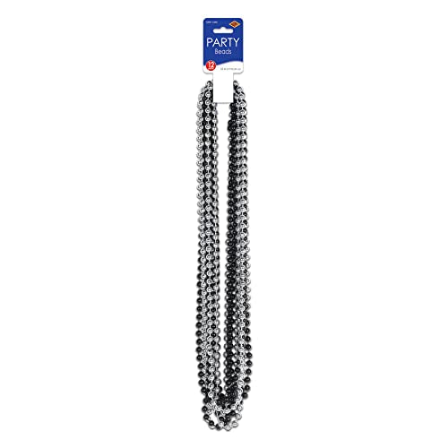 Party Beads - Small Round - size: 12-Pack, style: Black & Silver (12-Pack)