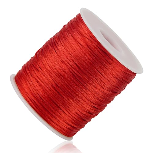 Red Nylon String Cord - 1MM 100 Yards Braided Ornament Twine Thread for Bracelet Making, Nylon Necklace Jewelry Thread Clay Bead String for Crafts Bracelets, Macrame Beading Satin Cord - style: Red