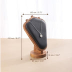 TANG SONG 8.27" Walnut Wooden Base Leather Soft Mat Necklace Display Stand Jewelry Organizer Holder (Walnut-Black) - color: Walnut - Black