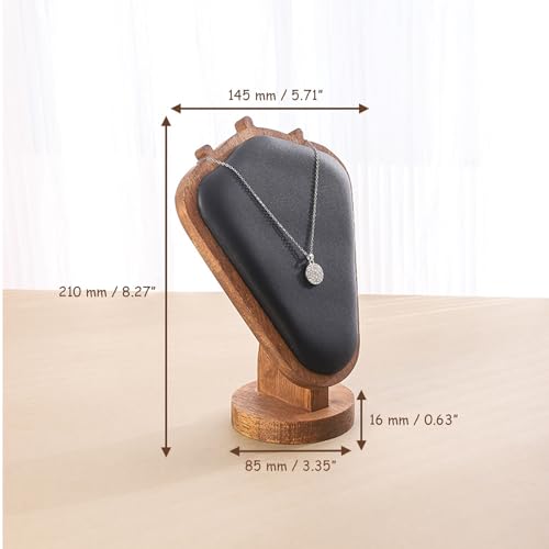 TANG SONG 8.27" Walnut Wooden Base Leather Soft Mat Necklace Display Stand Jewelry Organizer Holder (Walnut-Black) - color: Walnut - Black