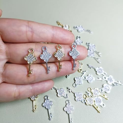 16-Pcs Crystal Jewelry Making Charms Silver Pendant Charm For Women Making Jewelry Crafts Rhinestone Charms - color: Key