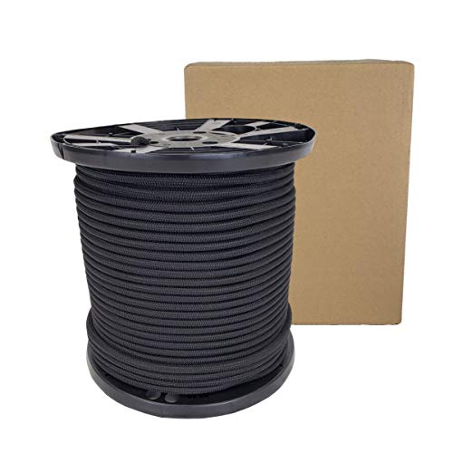 3/8" Black Shock Cord, Marine Grade Polyester Bungee Cord, 500 ft Spool, UV Resistant Elastic Rope - size: (#12) 3/8" x 500 feet