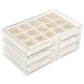 FEISCON Acrylic Jewelry Organizer Makeup Cosmetic Storage Organizer box Clear Jewelry Case with 3 Drawers Adjustable Jewelry Box Velvet Trays grid size - size: 3 layer
