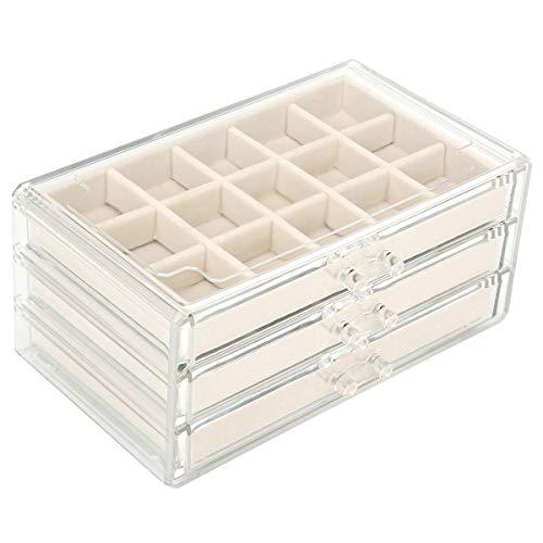 FEISCON Acrylic Jewelry Organizer Makeup Cosmetic Storage Organizer box Clear Jewelry Case with 3 Drawers Adjustable Jewelry Box Velvet Trays grid size - size: 3 layer