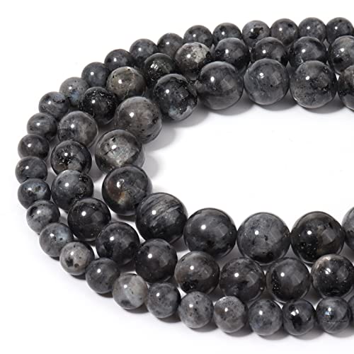 60pcs 6mm Natural Stone Beads Black Larvikite Beads Energy Crystal Healing Power Gemstone for Jewelry Making, DIY Bracelet Necklace - color: Black Larvikite, size: 6mm