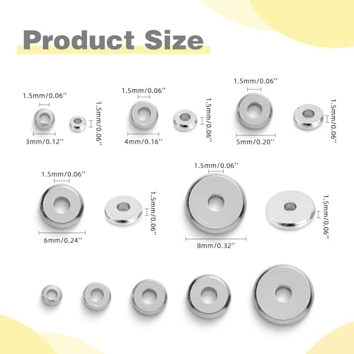 200pcs Silver Plated Brass Flat Disc Spacer Beads for DIY Bracelet, Necklace Jewelry Making (Silver-5mm) - color: Silver-5mm