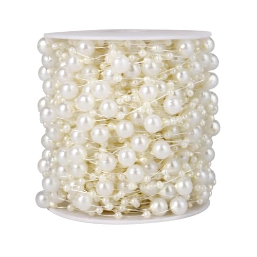 98FT Pearl Beads String Garland, 8mm 3mm Ivory Faux Pearl Beads Roll Strand Bulk for Wedding Party Flower Christmas Decoration DIY Craft - color: Ivory Pearls, size: 98FT