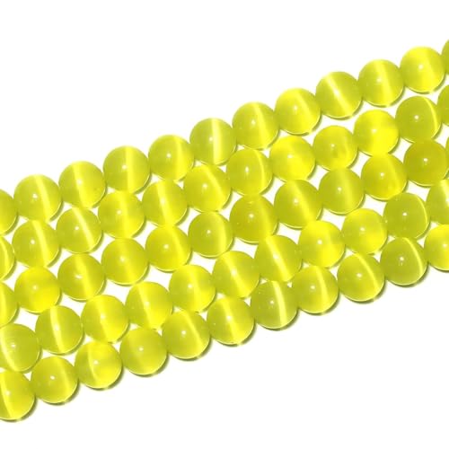100pcs Lemon Yellow Cat Eye Beads 8mm Round Semi Precious Stone Hole Size 1mm DIY Charm Spacer Beading Smooth Gemstone Loose Beads for Jewelry Making Bracelets Necklaces Earrings Crafting - color: Lemon Yellow