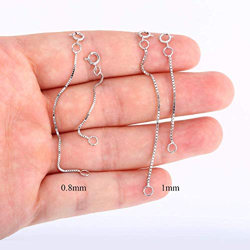 3 Pcs 925 Sterling Silver Box Chain Necklace Extenders | Durable Strong Removable Necklace Bracelet Anklet Extension Jewelry Making Chains (2 3 4 Inch, 0.8/1mm) - style: 0.8mm