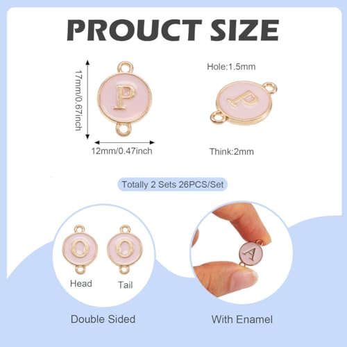 KISSITTY Flat Round with Alphabet Connector Charms Alloy Enamel Letter Links Connectors for DIY Bracelet Earring Jewelry Making - color: Pink