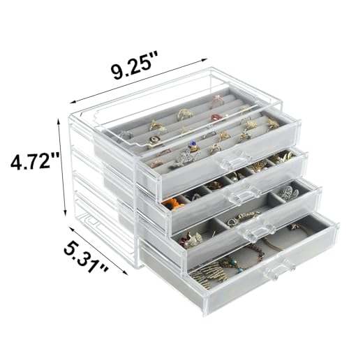 Weiai Acrylic Jewelry Organizer, Clear Jewelry Box with 4 Drawers, Jewelry Case Storage for Women (Gray) - color: Gray