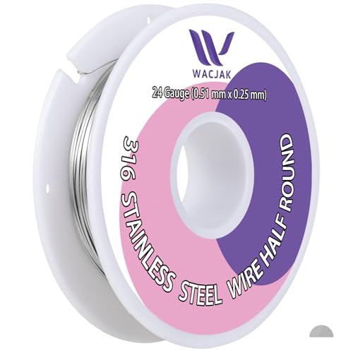 110 Ft Half Hard 316 Stainless Steel Half-Round Wire 24 Gauge 0.5x0.25mm – Easy to Bend for Jewelry Making, Crafts & Decorative Uses - color: 24 Gauge/0.51x0.25mm