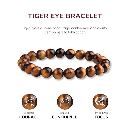 Crystal Vibe 8mm Beaded Bracelets For Women Men - Healing Crystal Bracelet - Adjustable Size - color: Tiger Eye