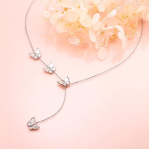 Long Necklace Sterling Silver Larait Bar Y Lariat Long Chain Drop Adjustable Necklace Gift for Her, 30" - style: Long Butterfly Necklace