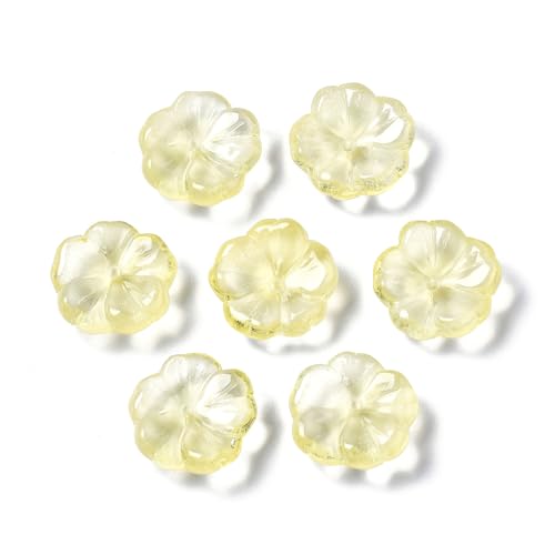 KISSITTY 100pcs Flower Glass Beads Yellow Crystal Aesthetic Flowers Drilled Bead Caps Charm Spacers for DIY Necklaces Earrings Bracelets Jewelry Craft Making for Women - color: Yellow