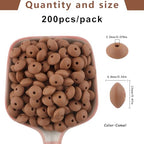 Sunrony 200Pcs Silicone Lentil Beads for Keychain Making, Bulk 12mm Silicone Abacus Spacer Beads for Necklace Bracelet Making Pens(Camel) - color: G-Camel