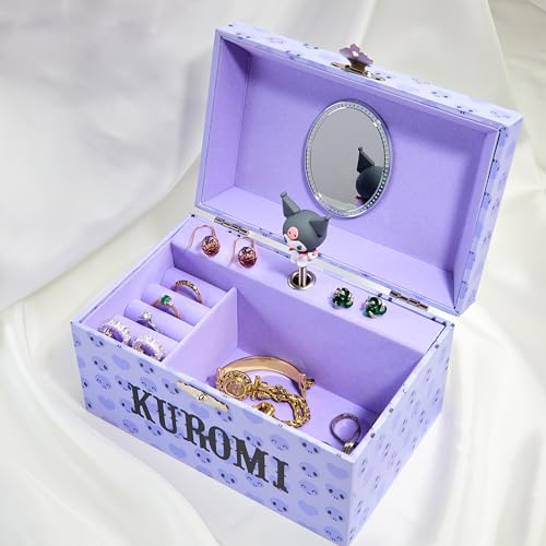 Hello Kitty Sanrio Kuromi Musical Jewelry Box for Girls Teens Women Kawaii Wind Up Music Box Jewelry Organizer Ring Holder Gifts for Women (Purple Kuromi) - style: Purple Kuromi